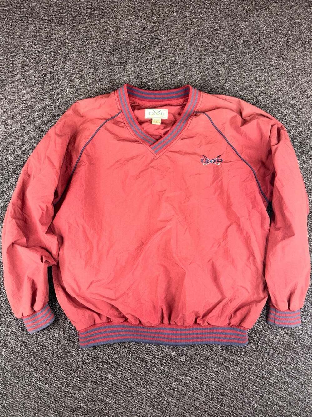 Vintage Izod Mens Nylon Windbreaker V-Neck Pullover Jacket Red Size Medium